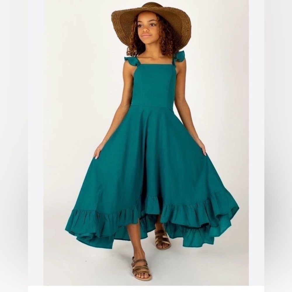 Joyfolie Mia Joy Teal Midi Dress Ruffle Hem Cottagecore Boho 14 Fairycore Bobo